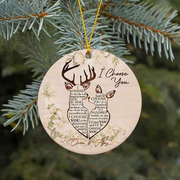 Deer Couple Ornament - I Choose You| Personalized Ornament for New Married Couple, Xmas Tree Decor for Husband and Wife| NOM84
