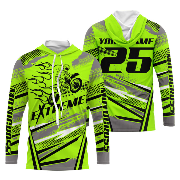 Green MX custom jersey UV protective youth kid adult extreme racing dirt bike motorcycle shirt PDT86