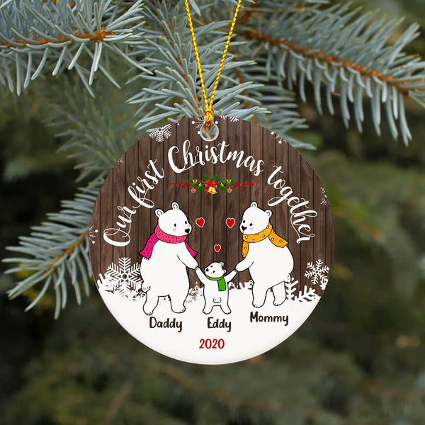 Our First Christmas Together Ornament - Custom Name Ornament Polar Bear Ornament for Family on Christmas| Christmas Ornament Christmas Decoration for Family| JOR12