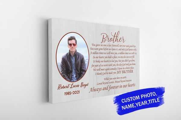 Brother Remembrance Canvas - Custom Image Canvas| Brother Memorial Gift| In Memory of Brother in Heaven| Bereavement Sympathy Gift for Loss of Brother JC339