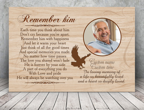Personalized Memorial Canvas| Remember Him Memorial Gift for Loss of Father, Grandfather, Brother, Son| Remembrance Gift JC256 Myfihu