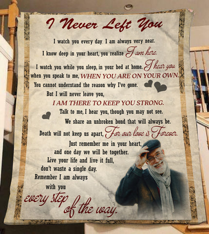 Personalized Memorial Blanket - I Never Left You| Remembrance Sympathy Throw Blanket, Memorial Gift for Loss of Father, Mother, Husband in Heaven, In Loving Memory| N2114