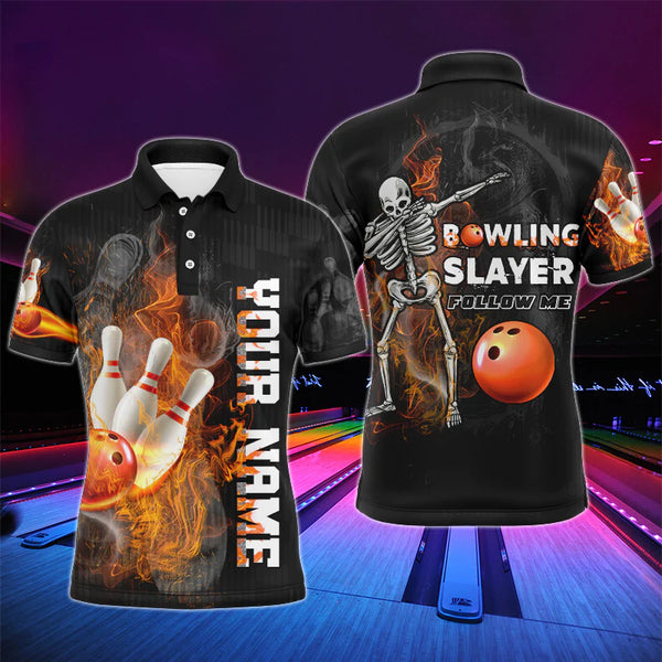 Bowling Slayer Men Polo Shirt, Personalized Skull Bowlers Jersey Short Sleeves NBP69