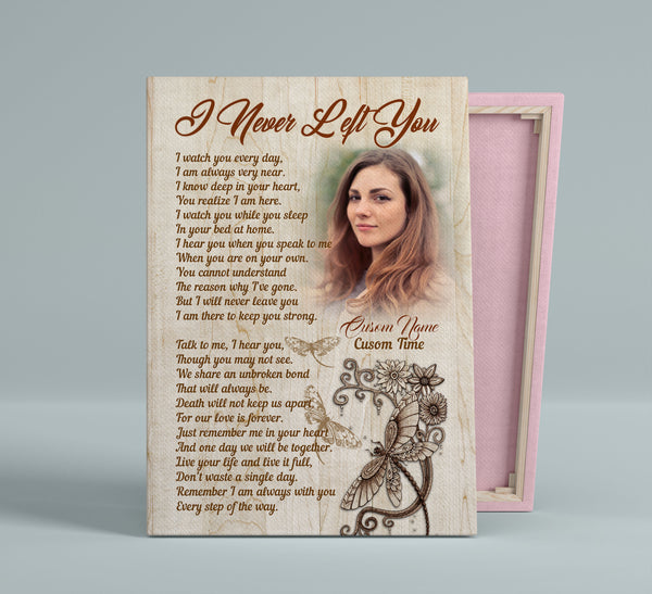 I Never Left You Personalized Memorial Canvas for Loss of Loved one, Butterfly Sympathy Gift for Loss of Mother Sister VTQ120