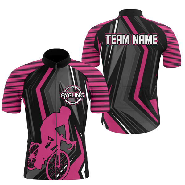 Custom Mens team road cycling jersey Pink cycle bicycling shirts Anti-UV Biking racing uniform| SLC64