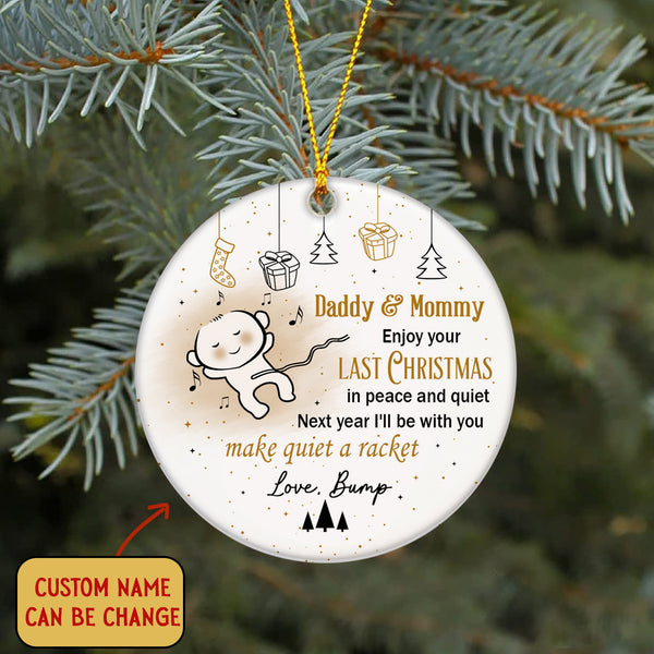 New Baby Christmas Ornament - Cute Ornament Gift for Dad to Be, Expecting Mother on Christmas Baby Reveal Pregnancy Announcement| NOM138