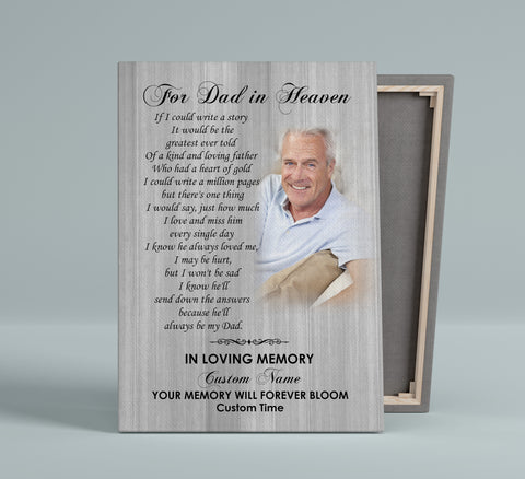 For Dad In Heaven Canvas| Personalized Father Memorial Gift, Sympathy Gift Loss of Dad, In Memory of Dad JC905