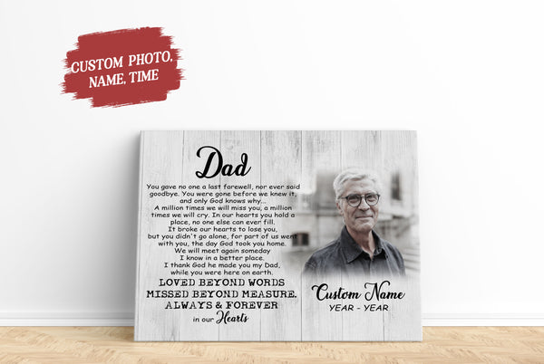 Dad Memorial Personalized Canvas Remembering Dad in Heaven Fathers Day Sympathy Gift for Loss of Father N2611