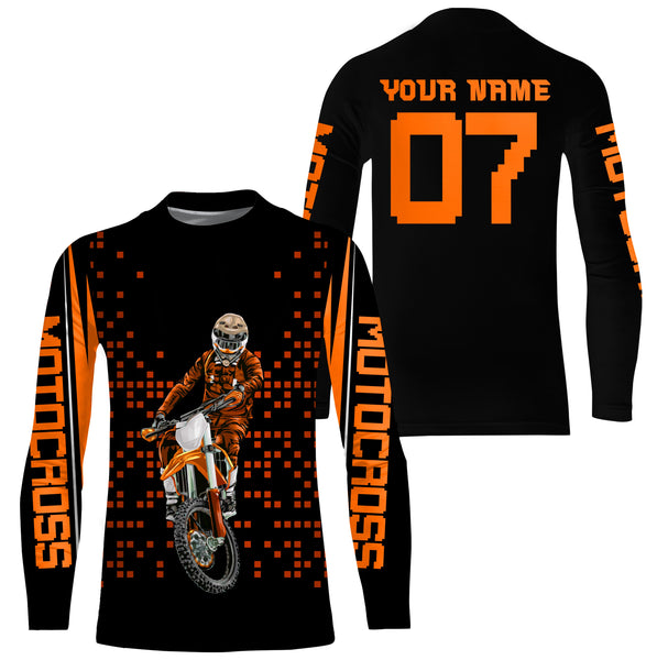 Adult kid personalized motocross jersey UPF30+ orange dirt bike racing off-road motorcycle riders NMS983