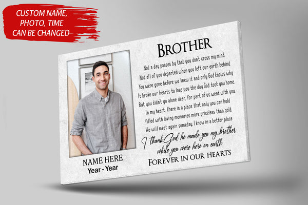 Loss Of Brother Canvas| Personalized Memorial Canvas| Brother Memorial Canvas, Memorial Gift, Brother Remembrance| Sympathy, Bereavement Gift, Brother in Memory| T1103