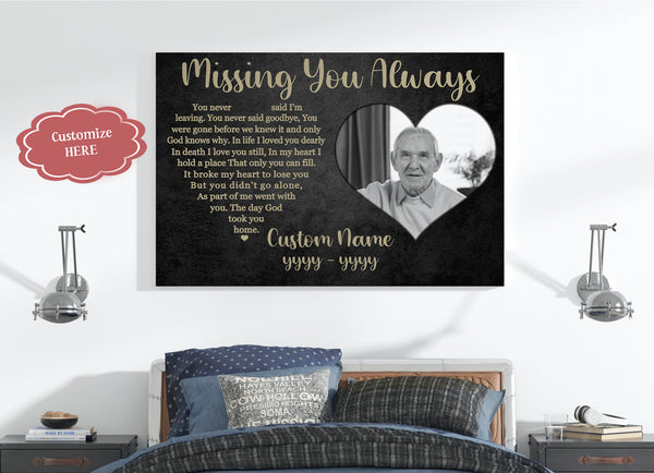 Memorial Gift for Loss of Loved One in Heaven Missing You Always Personalized Canvas Memory VTQ89