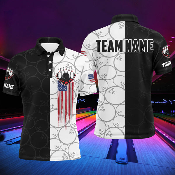 American Flag Bowling Men Polo Shirt Personalized Patriotic Bowlers Custom Team Short Sleeves Jersey NBP14