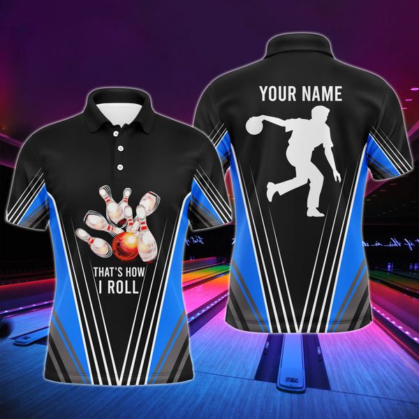 Personalized Men Bowling Polo Shirt That's How I Roll Blue Bowling Track Short Sleeve Men Bowlers NBP04