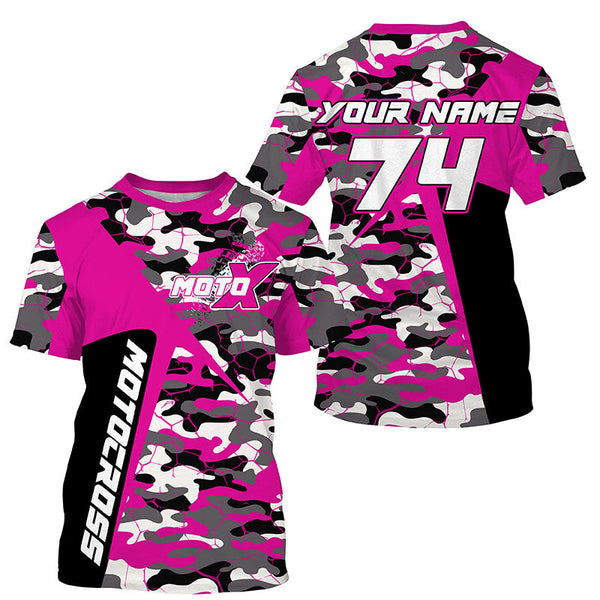 Custom Kid Men Women Dirt Bike Jersey UV Protective Extreme Pink Camo Motocross Racing Shirt PDT375