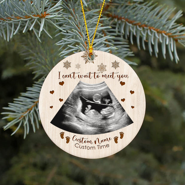 I Can't Wait To Meet You Ornament - Custom Baby Ultrasound Photo Ornament| New Dad Gift Dad To Be Gift from Baby Bump| Baby Reveal Pregnancy Announcement Ornament on Christmas| JOR10