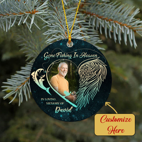 Personalized Memorial Ornament | Gone Fishing in Heaven Ornament - Christmas Sympathy Gift for Loss Dad, Loss Father | Remembrance Ornament | Bereavement Gift AP329