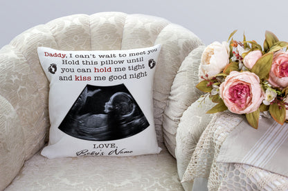 First Fathers Day Personalized Pillow (Insert Included) Custom Sonogram Gift for Dad to Be 1-side Print NPL122