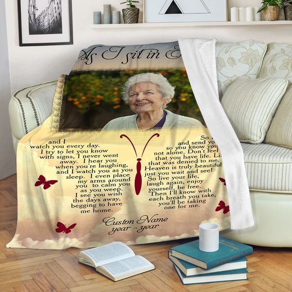 Memorial Blanket - As I Sit in Heaven Blanket| Remembrance Blanket for Loss of Loved One| Memorial Fleece Throw, Mother Loss, Father Loss Sympathy Gift| N1341