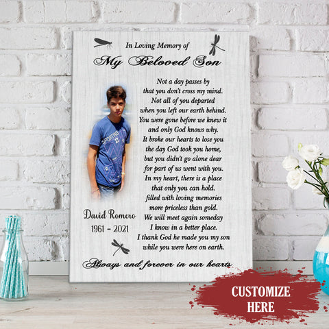 Memorial Canvas| Son Remembrance Canvas| In Loving Memory of My Beloved Son Canvas| Personalized Memorial Gift for Loss of Son| Bereavement Sympathy Gift for Son in Heaven JC678