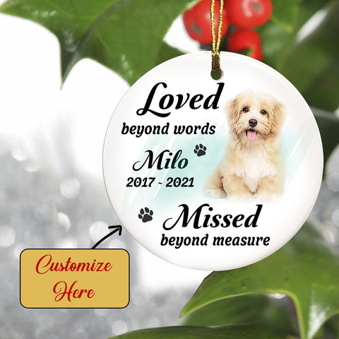 Pet Memorial Ornament - Loved Beyond Words, Pet Loss Christmas Ornament, Remembrance for Loss of Dog, Loss of Cat, Sympathy Gift for Dog Owners| NOM73