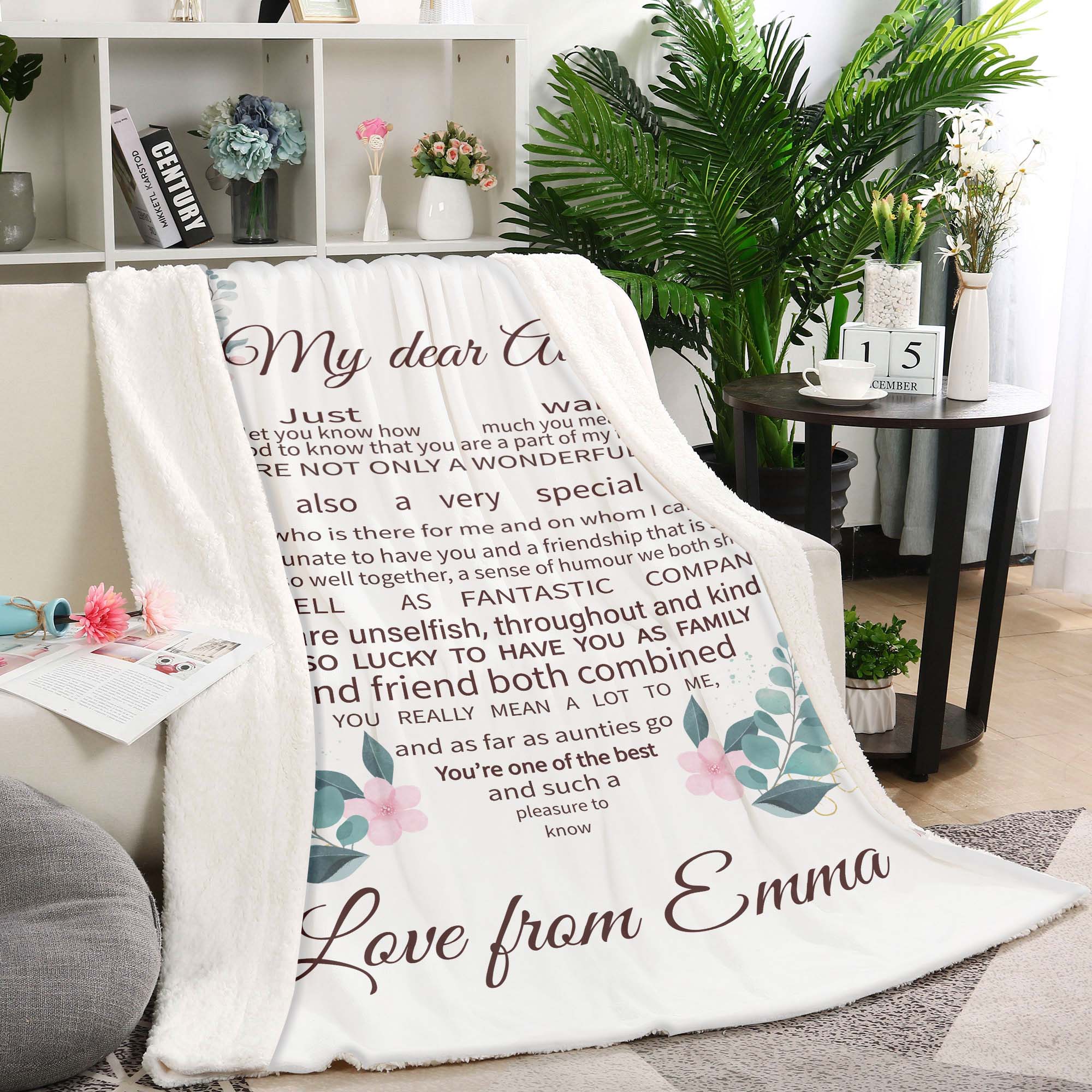 Personalized Blanket My Dear Aunt| Auntie Floral Blanket| Custom Thoughtful Gift for Aunt from Nephew Niece| Aunt Gift for Birthday, Christmas, Mother's Day| JB125