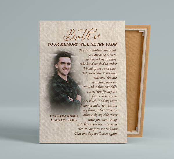 Brother Remembrance Personalized Canvas| Your Memory Never Fade| Brother Memorial Gifts, Sympathy Gifts for Loss of Brother, In Memory Bereavement Keepsake, Condolence Gifts| N2372