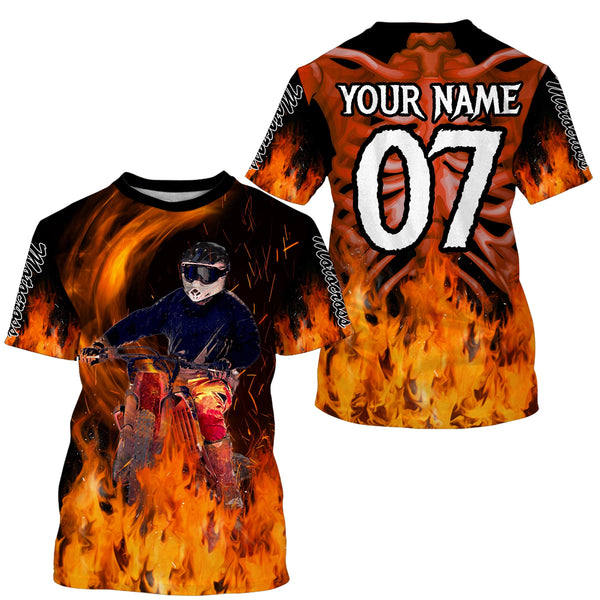 Personalized UPF30+ Motocross jersey racing biker orange adult&kid skeleton MX off-road motorcycle PDT27