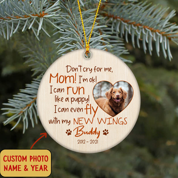 Pet Memorial Ornament - Don't Cry for Me, Pet Loss Ornament, Custom Remembrance for Loss of Dog, Loss of Cat, Sympathy Gift for Dog Mom| NOM115