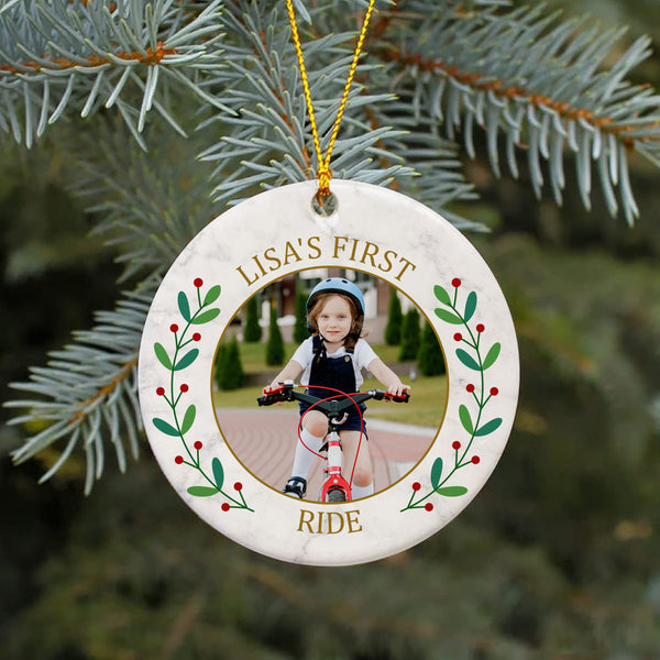 Kid's first ride bicycle ornament, riding cycling ornament, personalized biking gifts for Xmas 2022| ONT35
