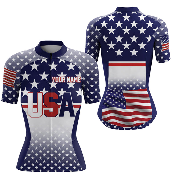 USA women cycling jersey American flag UPF50+ BMX MTB racewear full zipper reflective cycle gear| SLC148