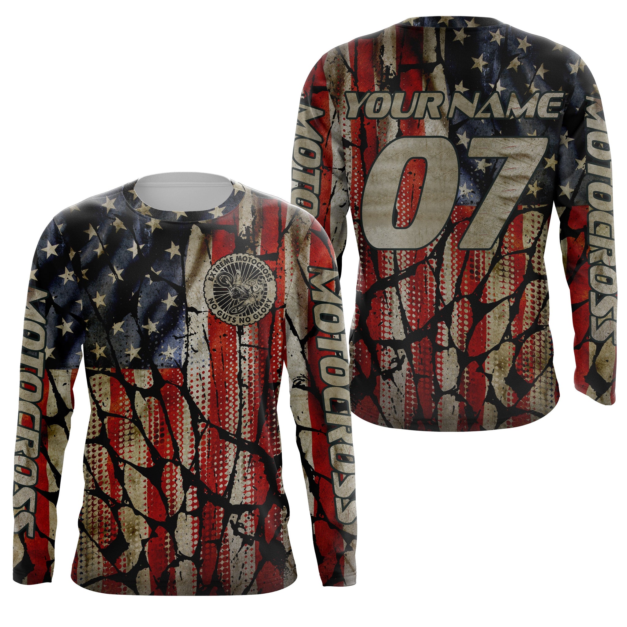 Adult&Kid custom Motocross jersey UPF30+ No Guts No Glory American flag MX dirt bike racewear| NMS926