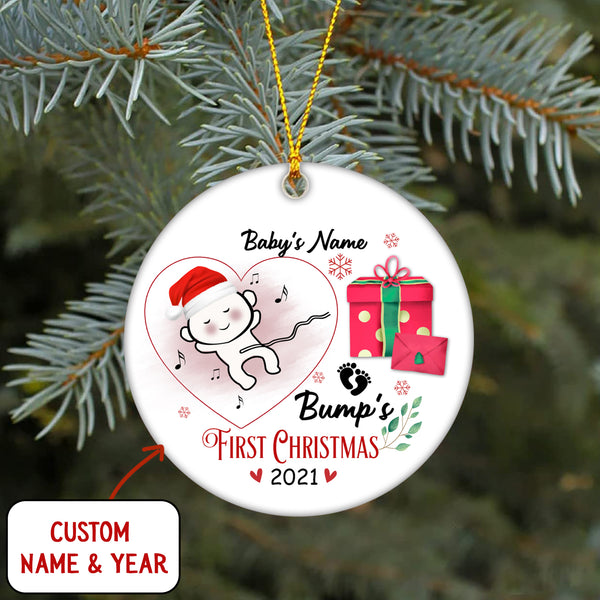 Bump's First Christmas Ornament - Cute Ornament Gift for Dad to Be, Expecting Father on Christmas Baby Reveal Pregnancy Announcement| NOM136