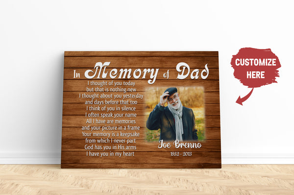 Dad Memorial Canvas - Personalized Photo&Name| My Dad in Heaven| Dad Remembrance, In Heaven Father Memorial| Sympathy Gift for Loss of Father, In Loving Memory| N2428