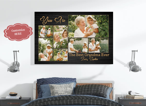 Best Grandma Ever Personalized Canvas, Custom Photo Collage, Grandma Mother's Day Gift| N2477