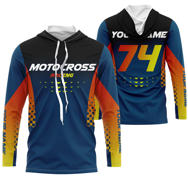 Motocross racing custom jersey UPF30+ men women kids blue dirt bike offroad motorcycle outfits NMS1010