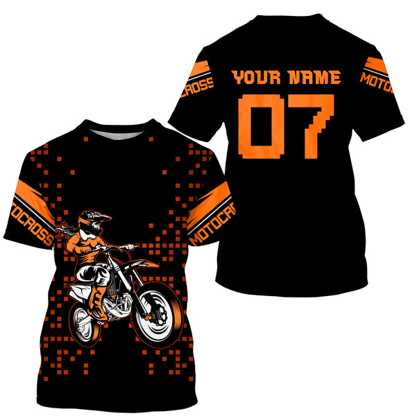 Girls women personalized motocross jersey UPF30+ orange dirt bike racing off-road motorcycle riders NMS982