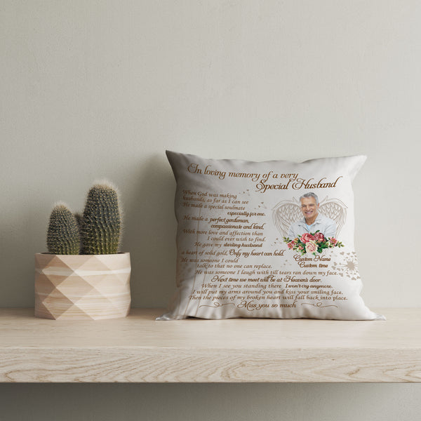 Husband Memorial Pillow Personalized Remembrance for Loss of Husband in Heaven Sympathy 1-sided Print| NPL61