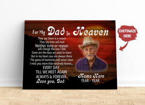 Dad in Heaven Memorial Canvas Personalized Dad Remembrance Father's Day Sympathy Gift for Loss of Dad| N2586