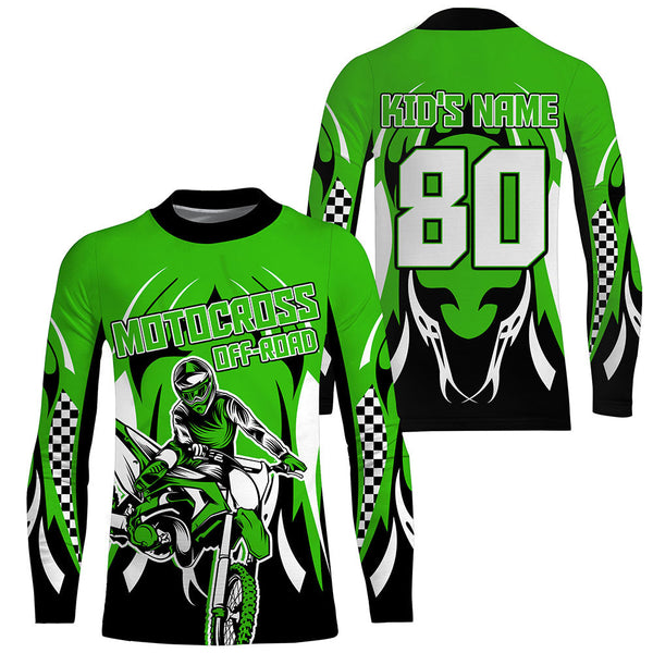 Green Motocross Off-Road Jersey UPF30+ Adult Youth Dirt Bike Shirt For Boys Racing Motorcycle  PDT455