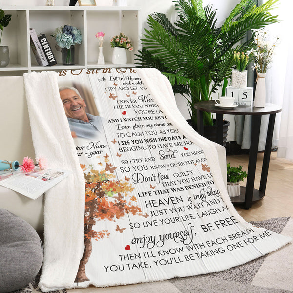 Memorial Blanket - As I Sit In Heaven Blanket Custom Fleece Blanket Memorial Sympathy Gift for Loss Loved One Remembrance Blanket Bereavement Condolence Gift In Loving Memory - JB126