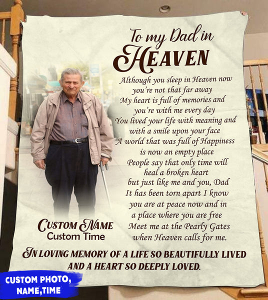 Memorial Blanket| To My Dad In Heaven Blanket - Custom Dad Photo Blanket| Father Memorial Father Remembrance Dad Memorial| Sympathy Blanket Gift for Funeral Memorial Service| JB228