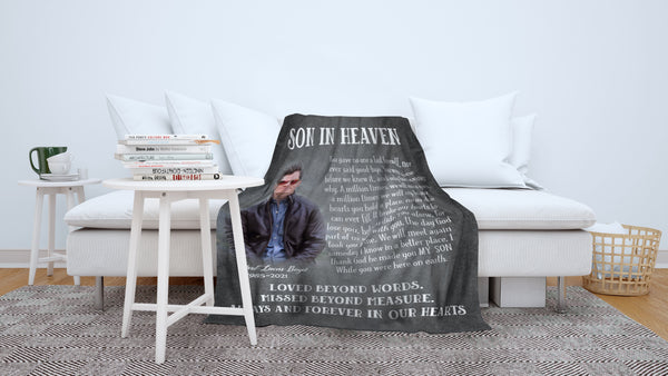 Personalized Son Memorial Blanket| Son in Heaven Fleece Blanket Memorial Gift for Loss Son In Loving Memory of Son Angel Son Remembrance Blanket Loss Son Sympathy Condolence Gift| JB257