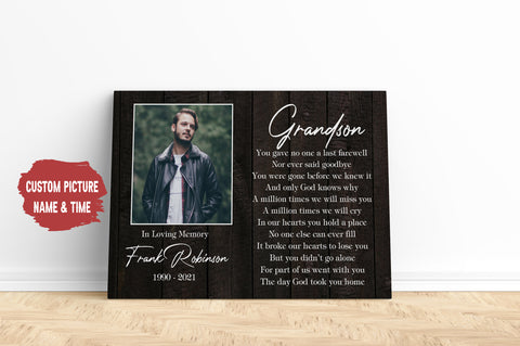 Grandson Remembrance - Personalized Memorial Canvas| In Memory of Grandson Memorial Canvas, Memorial Gift for Loss of Grandson, Sympathy Bereavement for Grandson Heaven| N2343