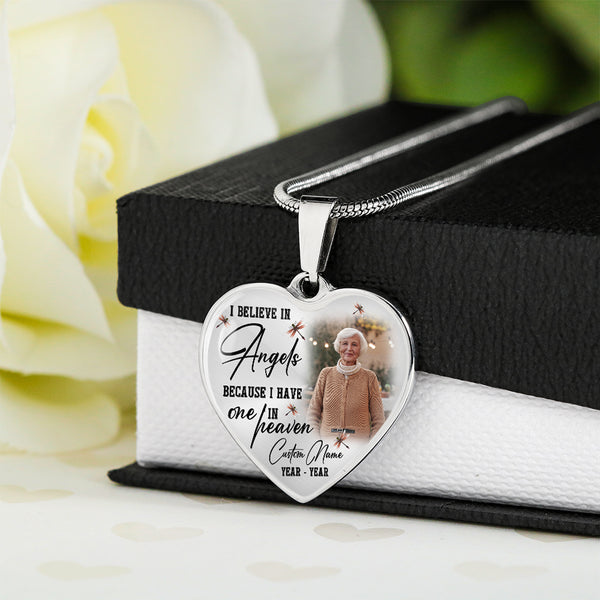 Personalized Rememberance necklace with photo| Angel in heaven| Memory jewelry for loss Mom Dad Son NNT20