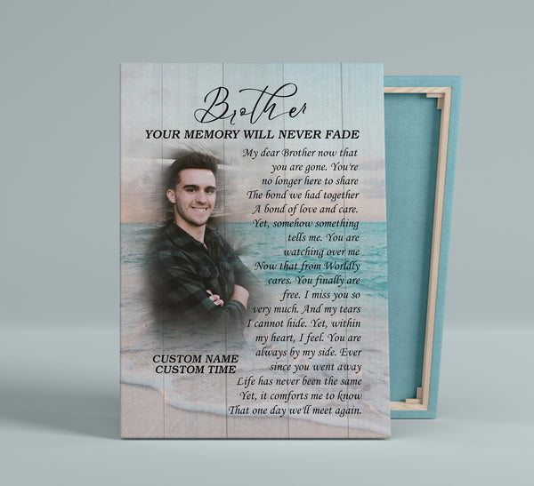 Brother Remembrance Personalized Canvas| Your Memory Never Fade| Brother Memorial Gifts, Sympathy Gifts for Loss of Brother, In Memory Bereavement Keepsake, Condolence Gifts| N2371