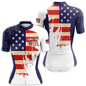 USA bike jersey with pockets American flag women cycling jersey UPF50+ full zip BMX MTB cycle gear| SLC150