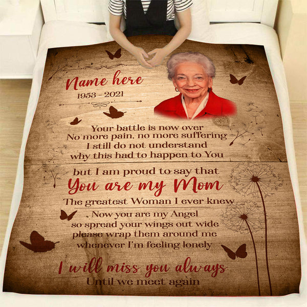 Memorial Blanket| My Angel Mom - Custom Image Blanket | Meaningful Remembrance Fleece Throw, Deepest Grief Sympathy Gift for Loss of Son, Mother, Father, Grandmother| T223