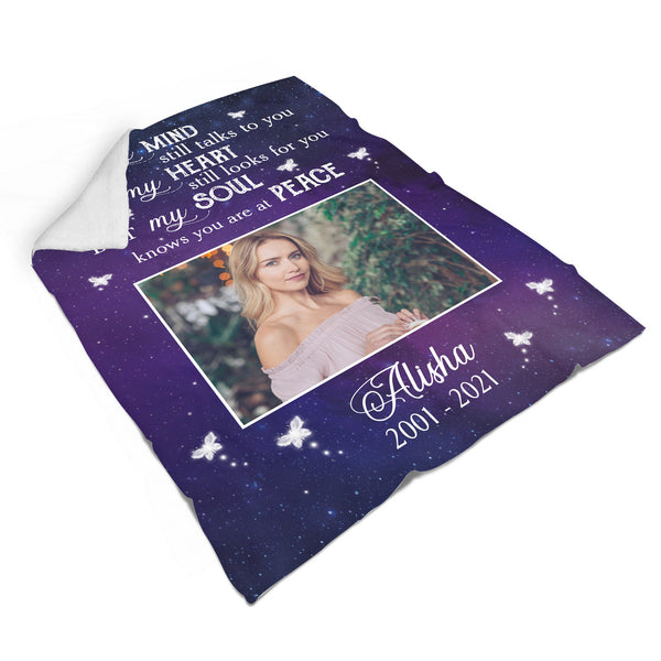 Memory Photo Gifts| Remembrance Gifts|  My Mind Still Talks to You Blanket|  Remembrance Gifts for Loss of A Loved  One Gifts for Sister in Heaven Throw Fleece  Blanket| BP6 Myfihu