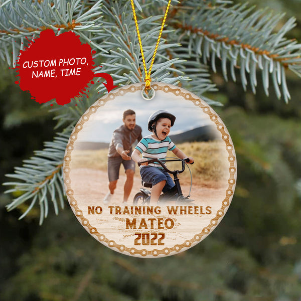 Personalized no training wheels boys girls, bicycle cycling ornament, learned to ride bike ornament| ONT03