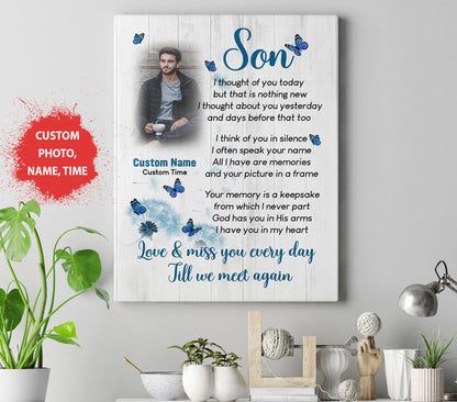 Son remembrance canvas/premium poster with picture - I Thought Of You Today, Son in Heaven sympathy N2633